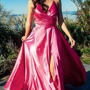 Bright Pink Satin Surlic Prom Dress